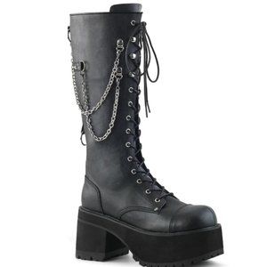 RANGER-303 BLACK VEGAN LEATHER PLATFORM KNEE HIGH BOOTS